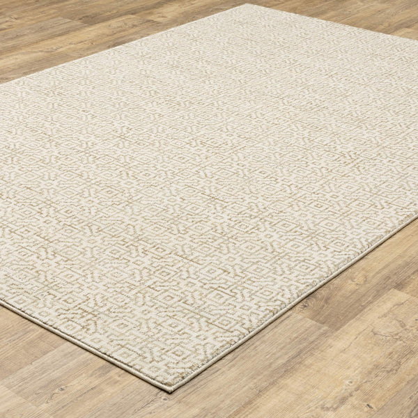 Oriental Weavers Atlas Geometric Maze Nylon Area Rug Ivory Beige Tonal Weave for Living Room and Bedroom 1'10" x 3'2" A3721G058100ST