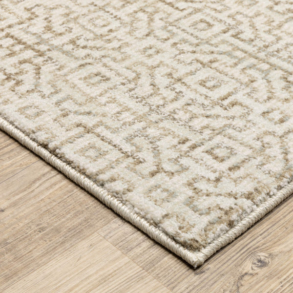 Oriental Weavers Atlas Geometric Maze Nylon Area Rug Ivory Beige Tonal Weave for Living Room and Bedroom 1'10" x 3'2" A3721G058100ST