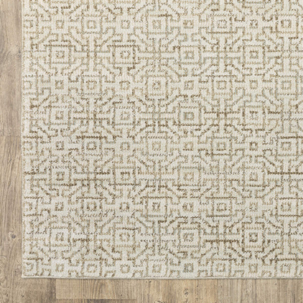 Oriental Weavers Atlas Geometric Maze Nylon Area Rug Ivory Beige Tonal Weave for Living Room and Bedroom 1'10" x 3'2" A3721G058100ST