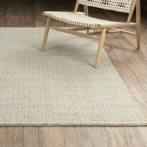 Oriental Weavers Atlas Geometric Maze Nylon Area Rug Ivory Beige Tonal Weave for Living Room and Bedroom 1'10" x 3'2" A3721G058100ST