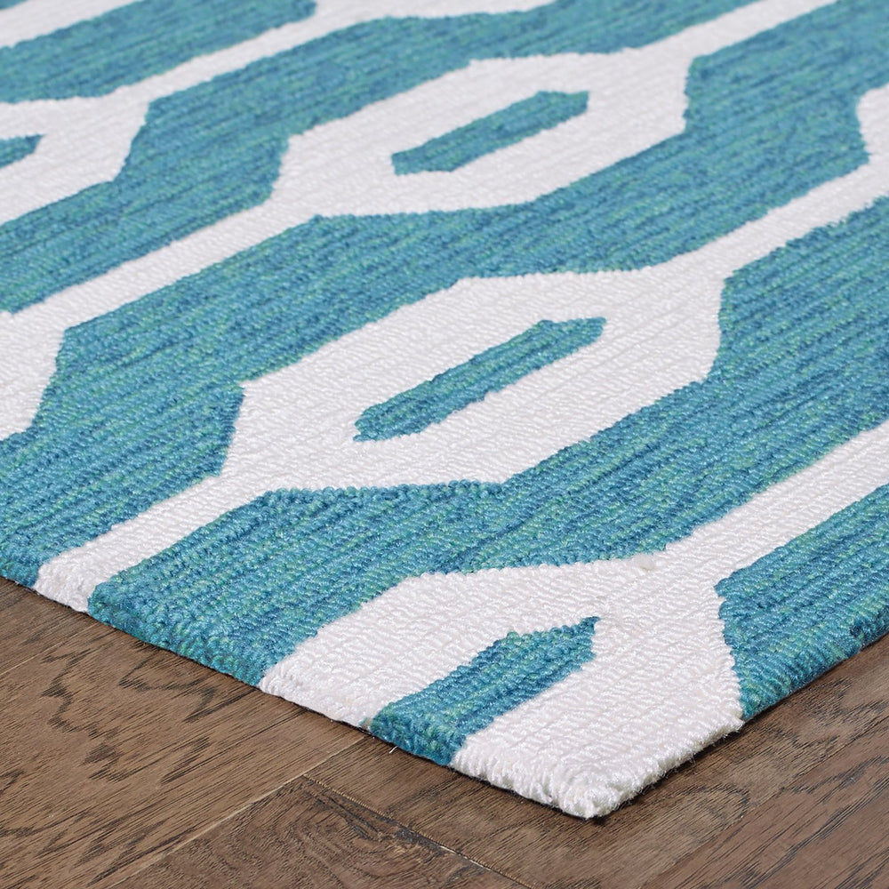 Oriental Weavers Atrium Indoor/Outdoor Area Rug - Hand-hooked, Stylish Geometric Patterns For Versatile Home Decor Blue,Ivory Polypropylene A51102107168st