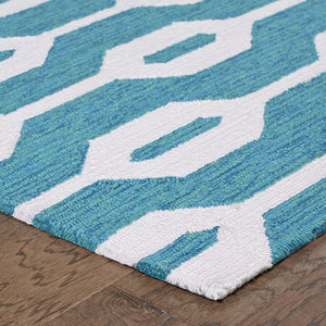 Oriental Weavers Atrium Indoor/Outdoor Area Rug - Hand-hooked, Stylish Geometric Patterns For Versatile Home Decor Blue,Ivory Polypropylene A51102107168st