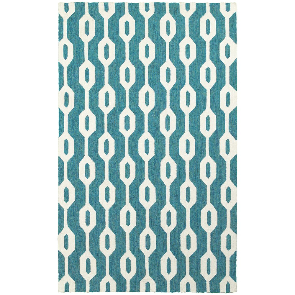 Oriental Weavers Atrium Indoor/Outdoor Area Rug - Hand-hooked, Stylish Geometric Patterns For Versatile Home Decor Blue,Ivory Polypropylene A51102107168st