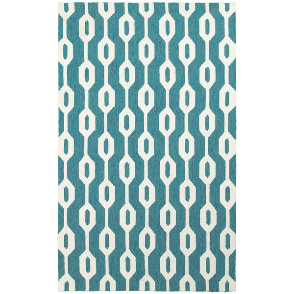 Oriental Weavers Atrium Indoor/Outdoor Area Rug - Hand-hooked, Stylish Geometric Patterns For Versatile Home Decor Blue,Ivory Polypropylene A51102107168st