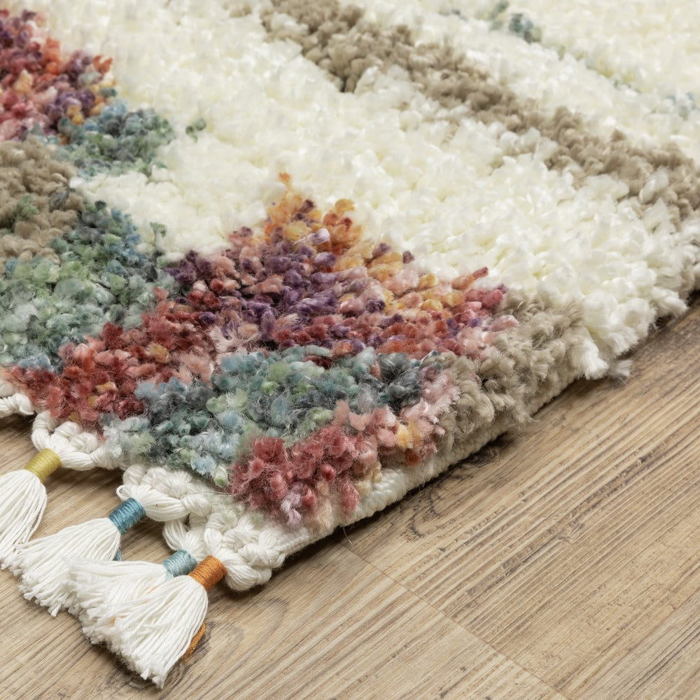 Oriental Weavers Axis Indoor Area Rug - Soft Textured Hand With Multi-colored Yarns And Trendy Tassel Fringe Design Ivory,Multi Polypropylene Aax06a300394st
