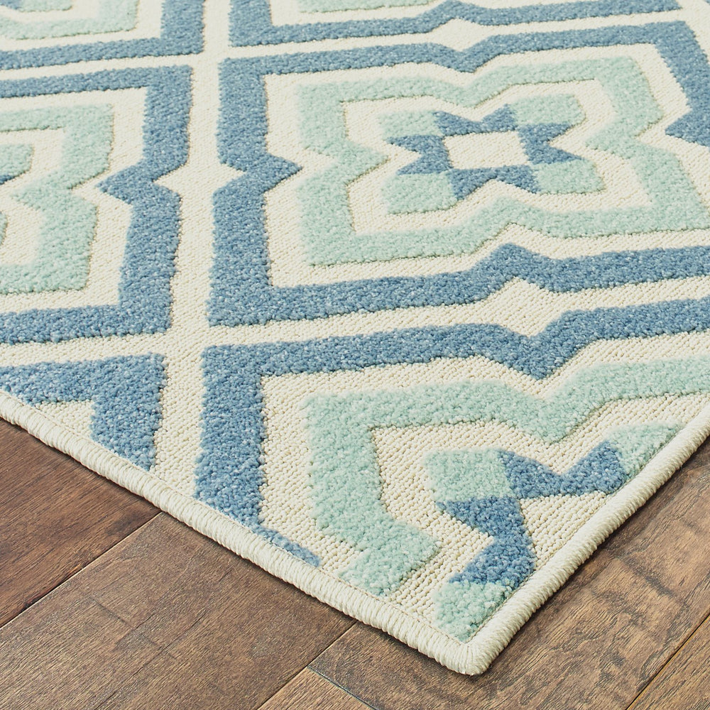 Oriental Weavers Barbados Indoor/Outdoor Area Rug - Playful Geometric Design In Vibrant Colors For Home & Patio Blue,Ivory Polypropylene B1801h300390st