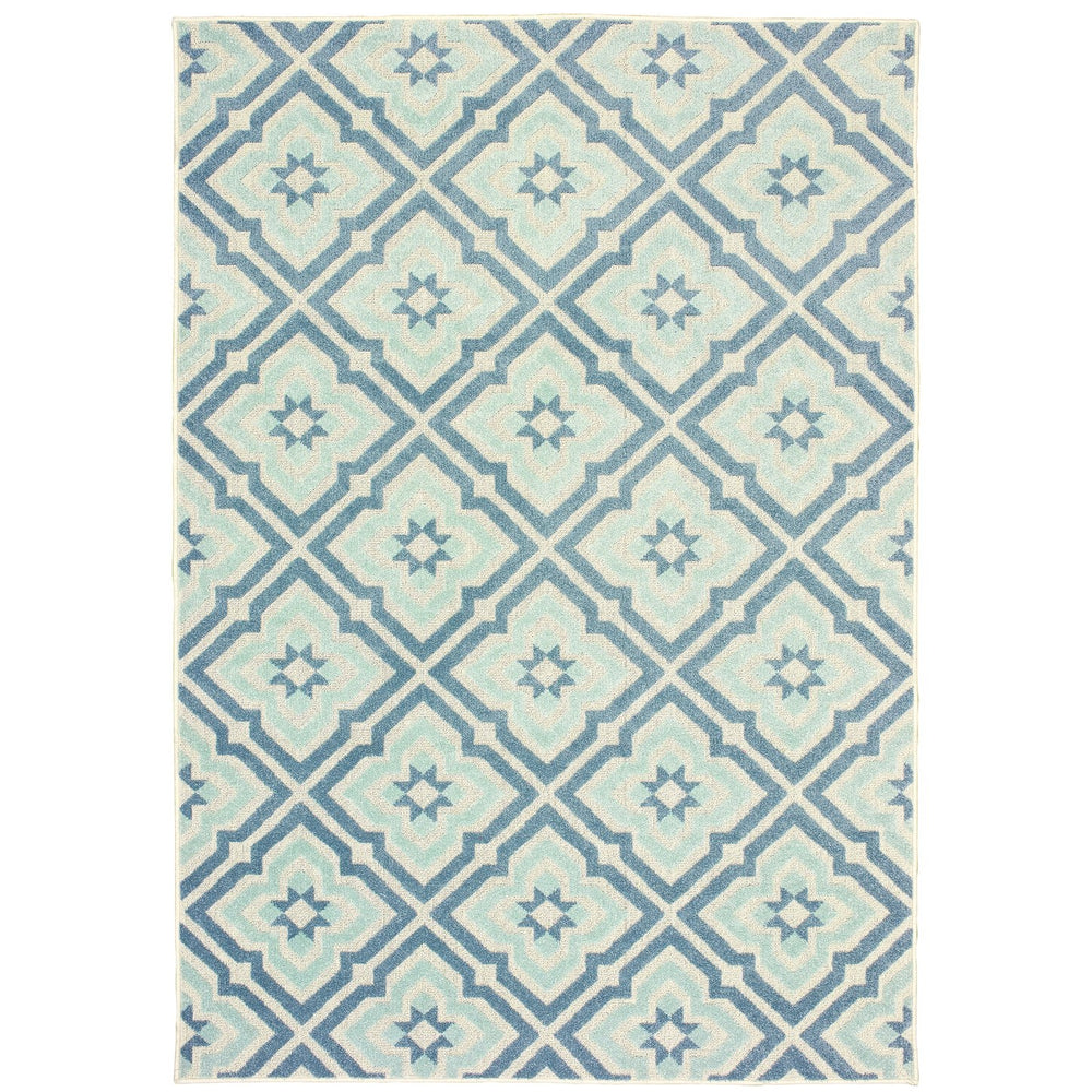 Oriental Weavers Barbados Indoor/Outdoor Area Rug - Playful Geometric Design In Vibrant Colors For Home & Patio Blue,Ivory Polypropylene B1801h300390st