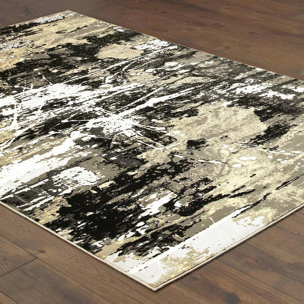 Oriental Weavers Bowen Soft Textured Indoor Area Rug - Stylish Geometric Patterns In Elegant Neutral Tones Black,Gold Polypropylene B109e2117165st