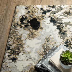 Oriental Weavers Bowen Textured Indoor Area Rug - Luxurious Softness With Abstract Designs For Elegant Décor Navy,Gold Polypropylene B1808q068230st