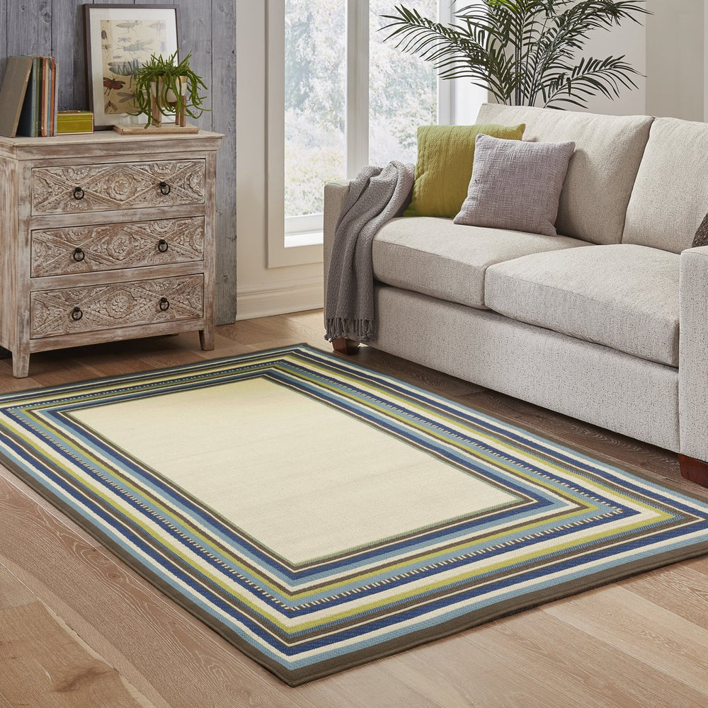Oriental Weavers Caspian Indoor/Outdoor Area Rug – Vibrant Mediterranean Colors And Sophisticated Patterns For Any Space Ivory,Blue Polypropylene C1003x055115st