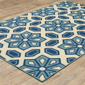 Oriental Weavers Caspian Indoor/Outdoor Area Rug - Stunning Indigo & Lime Design For Stylish Living Spaces Ivory,Blue Polypropylene C969w6055115st