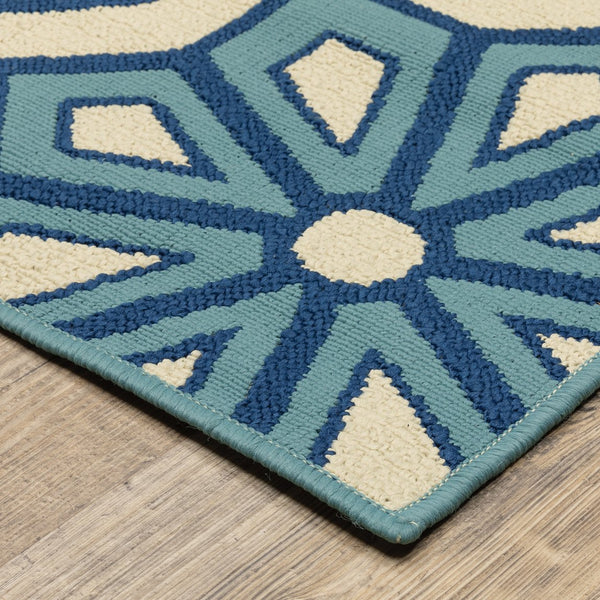 Oriental Weavers Caspian Indoor/Outdoor Area Rug - Stunning Indigo & Lime Design For Stylish Living Spaces Ivory,Blue Polypropylene C969w6055115st