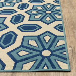 Oriental Weavers Caspian Indoor/Outdoor Area Rug - Stunning Indigo & Lime Design For Stylish Living Spaces Ivory,Blue Polypropylene C969w6055115st