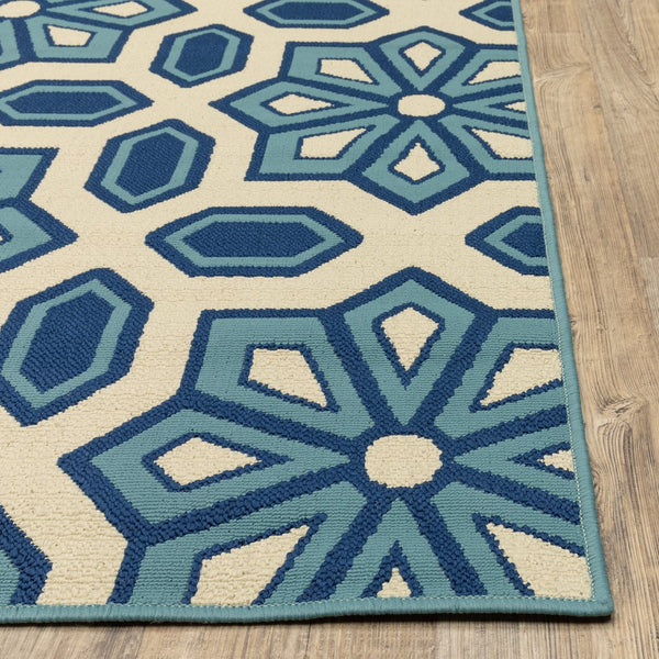 Oriental Weavers Caspian Indoor/Outdoor Area Rug - Stunning Indigo & Lime Design For Stylish Living Spaces Ivory,Blue Polypropylene C969w6055115st