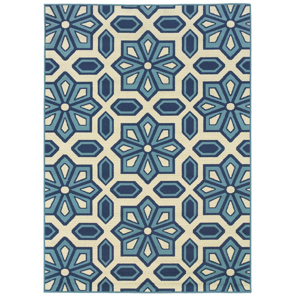 Oriental Weavers Caspian Indoor/Outdoor Area Rug - Stunning Indigo & Lime Design For Stylish Living Spaces Ivory,Blue Polypropylene C969w6055115st