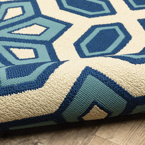 Oriental Weavers Caspian Indoor/Outdoor Area Rug - Stunning Indigo & Lime Design For Stylish Living Spaces Ivory,Blue Polypropylene C969w6055115st