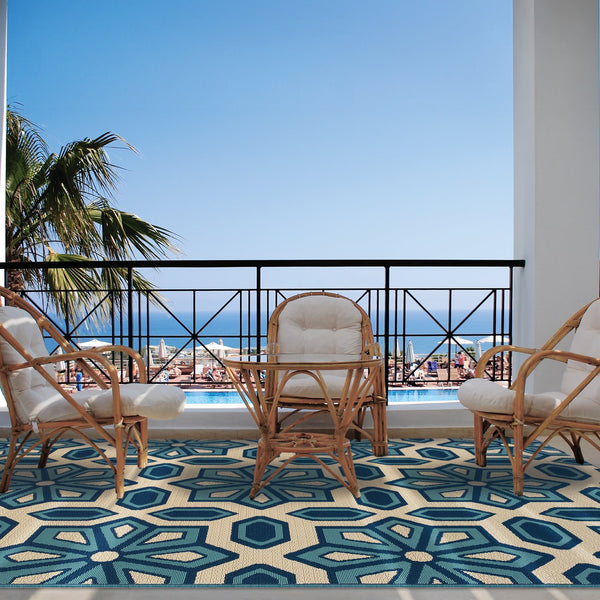 Oriental Weavers Caspian Indoor/Outdoor Area Rug - Stunning Indigo & Lime Design For Stylish Living Spaces Ivory,Blue Polypropylene C969w6055115st