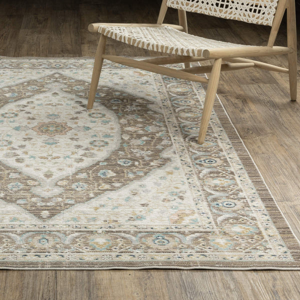 Oriental Weavers Cavett Persian Inspired Distressed Medallion Area Rug Soft Synthetic Pile Vintage Heirloom Look 5'3" x 7'6" CCAV12160230ST
