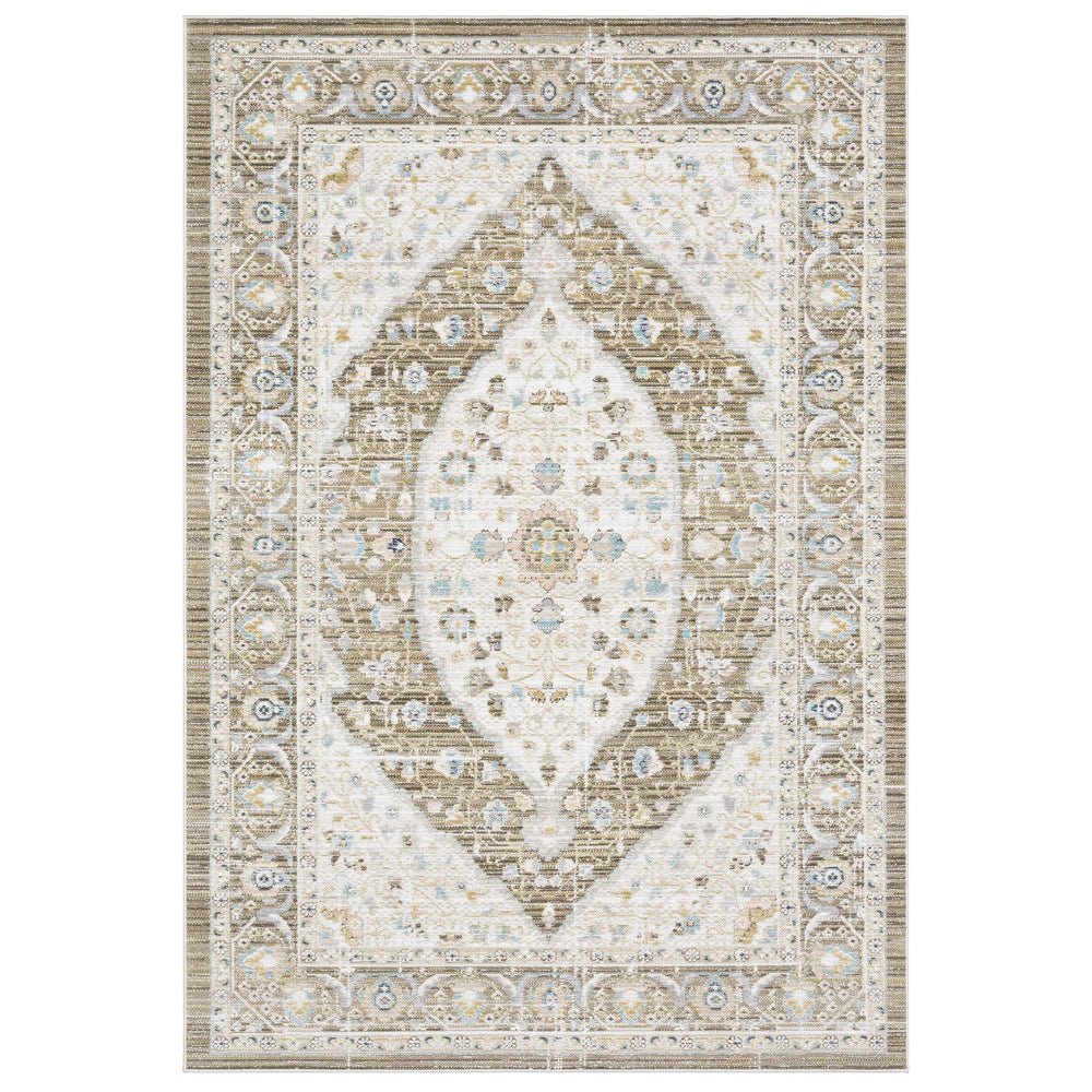 Oriental Weavers Cavett Persian Inspired Distressed Medallion Area Rug Soft Synthetic Pile Vintage Heirloom Look 5'3" x 7'6" CCAV12160230ST