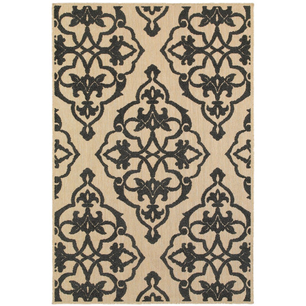 Oriental Weavers Cayman Stylish Indoor/Outdoor Area Rug With Vibrant Geometric Patterns For Modern Living Spaces Sand,Charcoal Polypropylene C001b9056100st