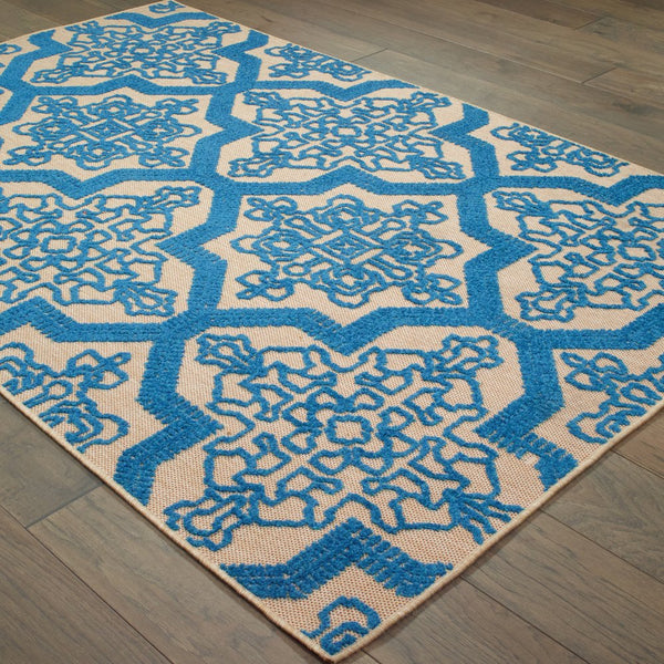 Oriental Weavers Cayman Vibrant Indoor/Outdoor Area Rug – Colorful Geometric Patterns In Durable Polypropylene Design Sand,Blue Polypropylene C2541m160230st
