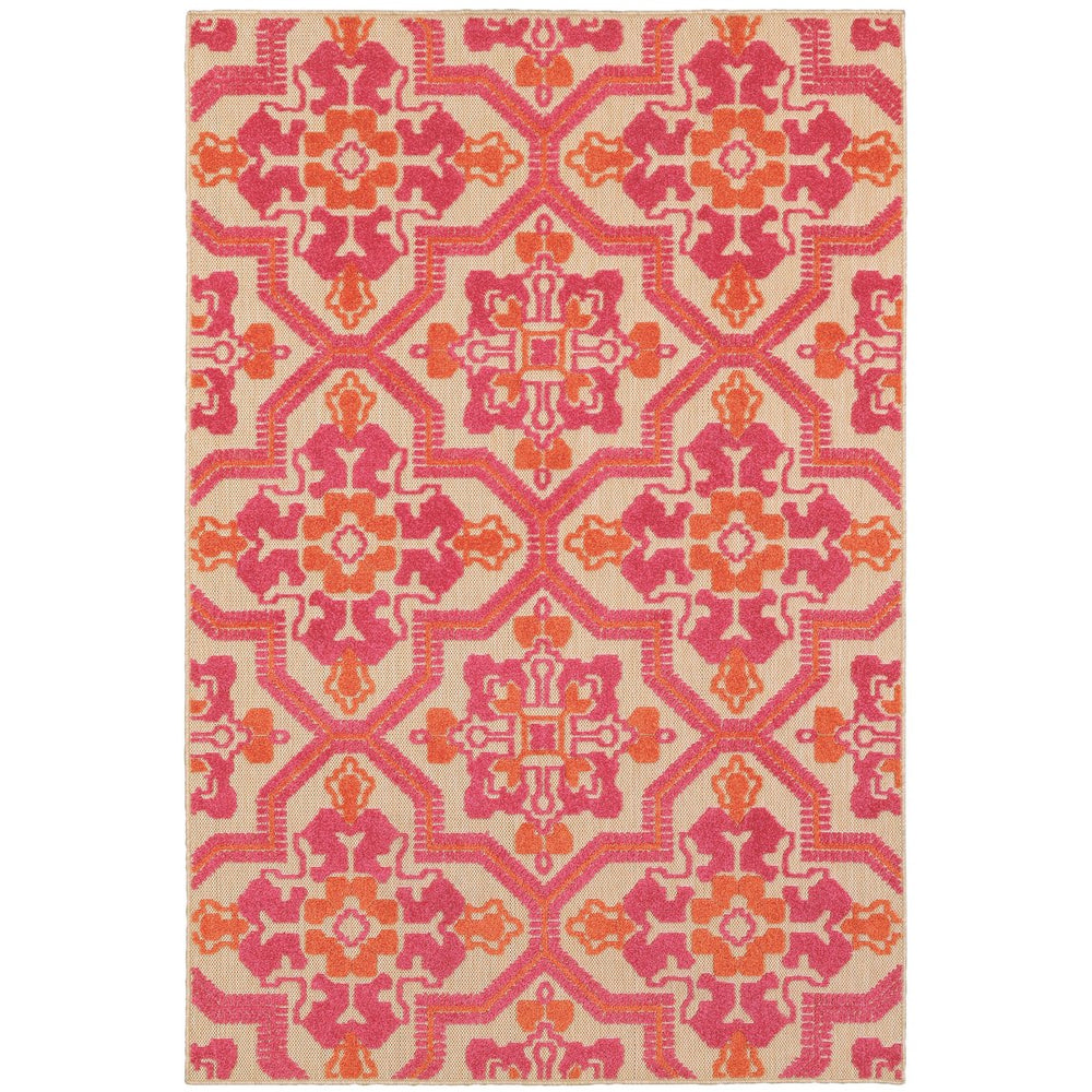 Oriental Weavers Cayman Indoor/Outdoor Area Rug - Vibrant Geometric Patterns In Multicolored Textured Design Sand,Pink Polypropylene C2541v056100st