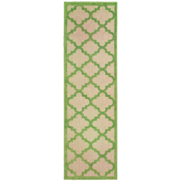 Oriental Weavers Cayman Vibrant Geometric Indoor/Outdoor Area Rug - Textured, High/Low Woven Design For Any Space Sand,Green Polypropylene C660f9068230st