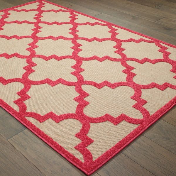 Oriental Weavers Cayman Vibrant Indoor/Outdoor Area Rug With Geometric Patterns - Perfect For Any Space Decor Sand,Pink Polypropylene C660p9160230st