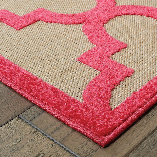 Oriental Weavers Cayman Vibrant Indoor/Outdoor Area Rug With Geometric Patterns - Perfect For Any Space Decor Sand,Pink Polypropylene C660p9068230st