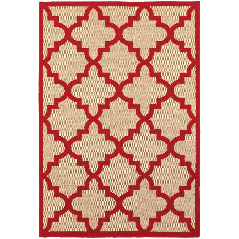 Oriental Weavers Cayman Indoor/Outdoor Area Rug: Vibrant Geometric Patterns In Bold Colors For Stylish Spaces Sand,Red Polypropylene C660r9200290st