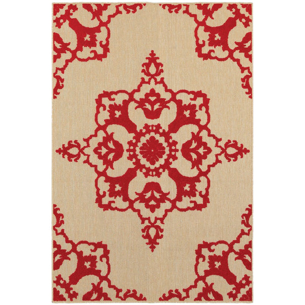 Oriental Weavers Cayman Vibrant Geometric Indoor/Outdoor Area Rug - Textured Multi-level Design For Modern Spaces Sand,Red Polypropylene C097r9117165st