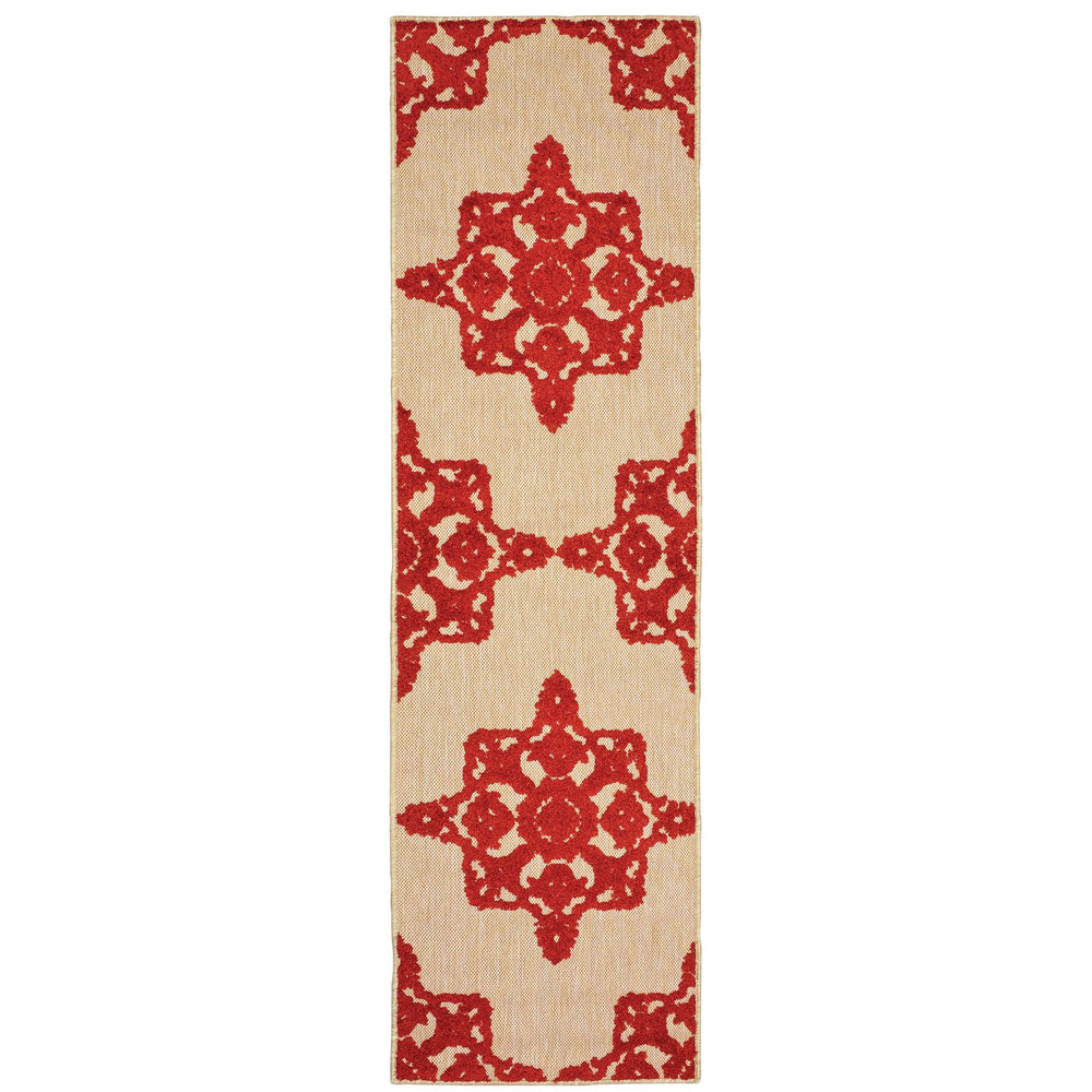 Oriental Weavers Cayman Vibrant Geometric Indoor/Outdoor Area Rug - Textured Multi-level Design For Modern Spaces Sand,Red Polypropylene C097r9068230st