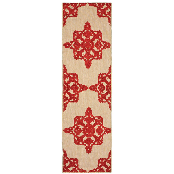 Oriental Weavers Cayman Vibrant Geometric Indoor/Outdoor Area Rug - Textured Multi-level Design For Modern Spaces Sand,Red Polypropylene C097r9068230st
