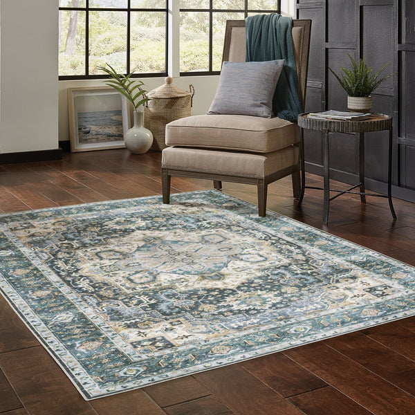 Oriental Weavers Charleston Indoor Area Rug - Machine Washable, Non-slip, Durable Design For Family Spaces And Style Blue,Ivory Polyester Ccha01107168st