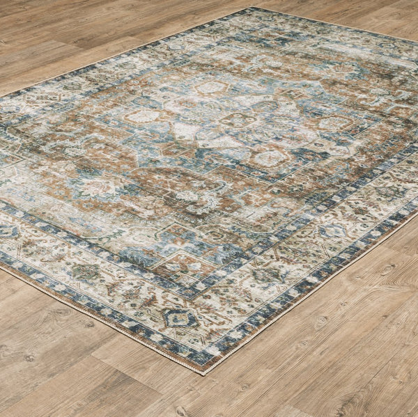 Oriental Weavers Charleston Indoor Area Rug - Machine Washable Polyester With Non-slip Backing For Family Spaces Blue,Gold Polyester Ccha02228305st