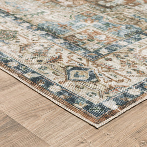 Oriental Weavers Charleston Indoor Area Rug - Machine Washable Polyester With Non-slip Backing For Family Spaces Blue,Gold Polyester Ccha02228305st