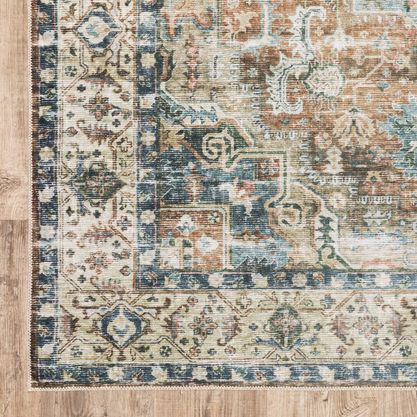 Oriental Weavers Charleston Indoor Area Rug - Machine Washable Polyester With Non-slip Backing For Family Spaces Blue,Gold Polyester Ccha02228305st