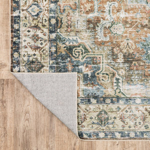 Oriental Weavers Charleston Indoor Area Rug - Machine Washable Polyester With Non-slip Backing For Family Spaces Blue,Gold Polyester Ccha02228305st