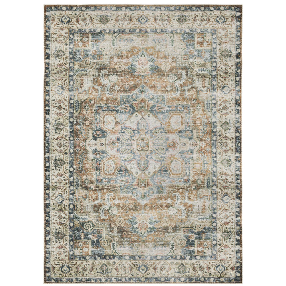 Oriental Weavers Charleston Indoor Area Rug - Machine Washable Polyester With Non-slip Backing For Family Spaces Blue,Gold Polyester Ccha02228305st