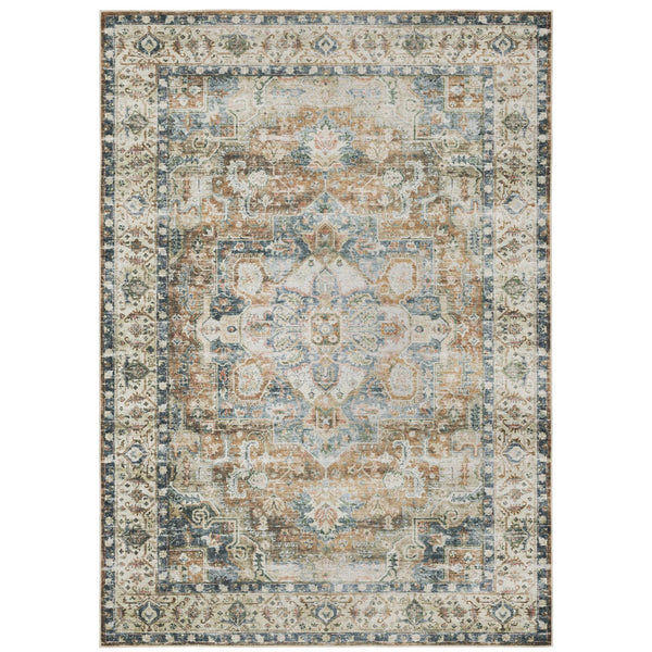 Oriental Weavers Charleston Indoor Area Rug - Machine Washable Polyester With Non-slip Backing For Family Spaces Blue,Gold Polyester Ccha02228305st