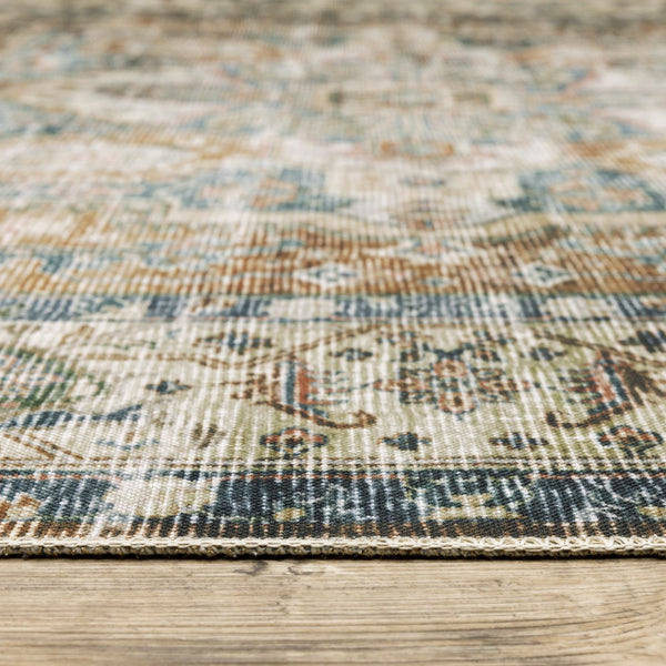 Oriental Weavers Charleston Indoor Area Rug - Machine Washable Polyester With Non-slip Backing For Family Spaces Blue,Gold Polyester Ccha02228305st