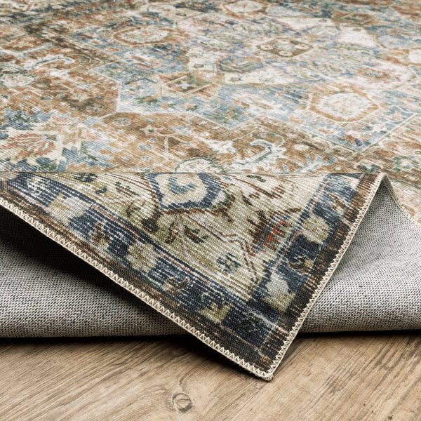Oriental Weavers Charleston Indoor Area Rug - Machine Washable Polyester With Non-slip Backing For Family Spaces Blue,Gold Polyester Ccha02228305st
