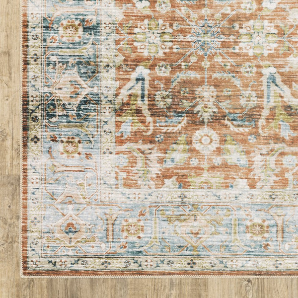 Oriental Weavers Charleston Indoor Area Rug - Machine Washable, Non-slip Backing & Distressed Traditional Design Rust,Blue Polyester Ccha04152213st