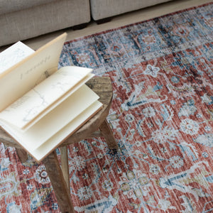 Oriental Weavers Charleston Indoor Area Rug - Machine Washable, Non-slip Backing & Distressed Traditional Design Rust,Blue Polyester Ccha04152213st