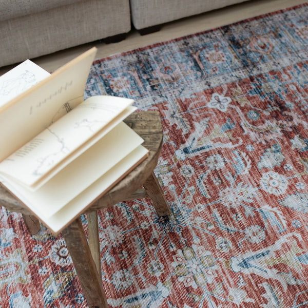 Oriental Weavers Charleston Indoor Area Rug - Machine Washable, Non-slip Backing & Distressed Traditional Design Rust,Blue Polyester Ccha04152213st