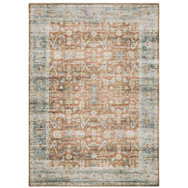 Oriental Weavers Charleston Indoor Area Rug - Machine Washable, Non-slip Backing & Distressed Traditional Design Rust,Blue Polyester Ccha04152213st