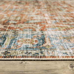 Oriental Weavers Charleston Indoor Area Rug - Machine Washable, Non-slip Backing & Distressed Traditional Design Rust,Blue Polyester Ccha04152213st