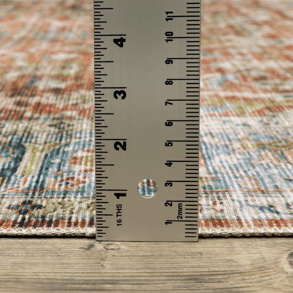 Oriental Weavers Charleston Indoor Area Rug - Machine Washable, Non-slip Backing & Distressed Traditional Design Rust,Blue Polyester Ccha04152213st