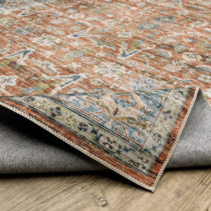 Oriental Weavers Charleston Indoor Area Rug - Machine Washable, Non-slip Backing & Distressed Traditional Design Rust,Blue Polyester Ccha04152213st