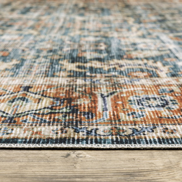 Oriental Weavers Charleston Indoor Area Rug – Machine Washable, Non-slip Backing, Perfect For High-traffic Spaces Blue,Rust Polyester Ccha06107168st